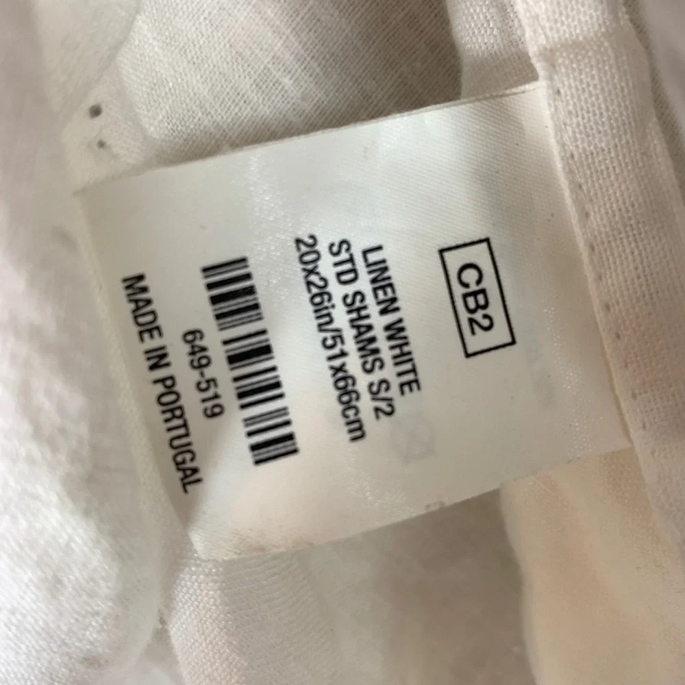CB2 100% Linen Pillow Sham Standard White Portugal Luxury Chic Neutral Scandi